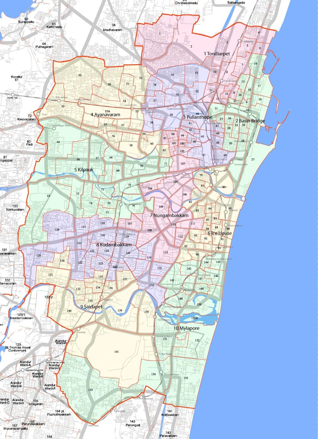 meer Chennai corporation kaart