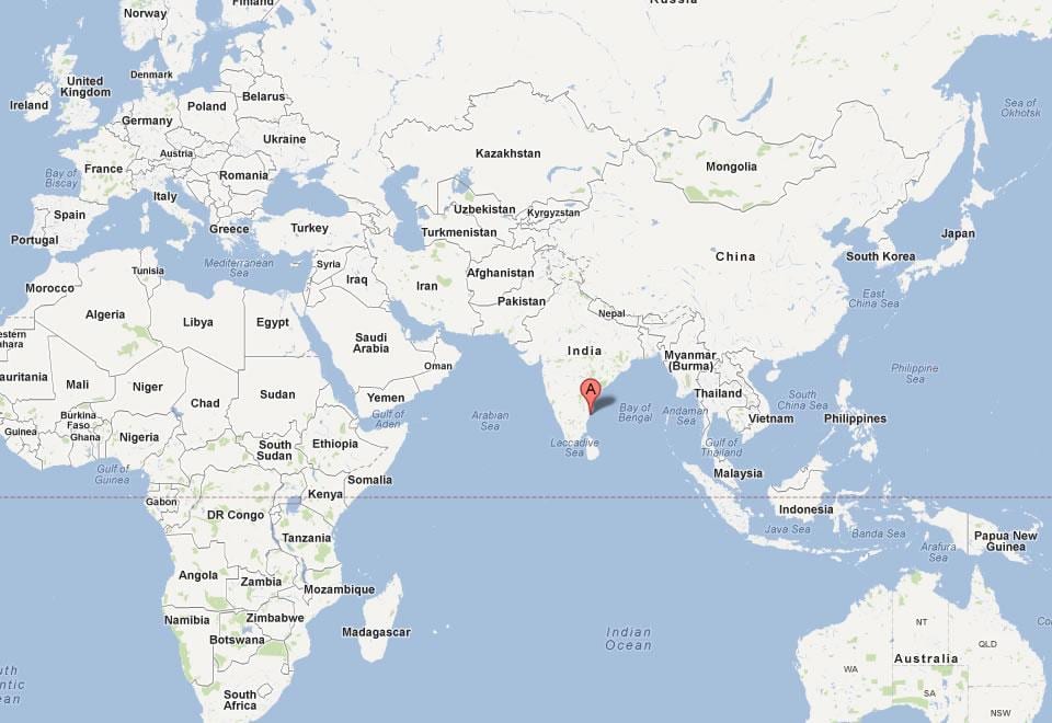 Chennai op de kaart van de wereld