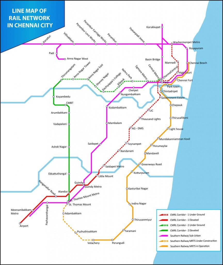 Chennai lokale trein route kaart