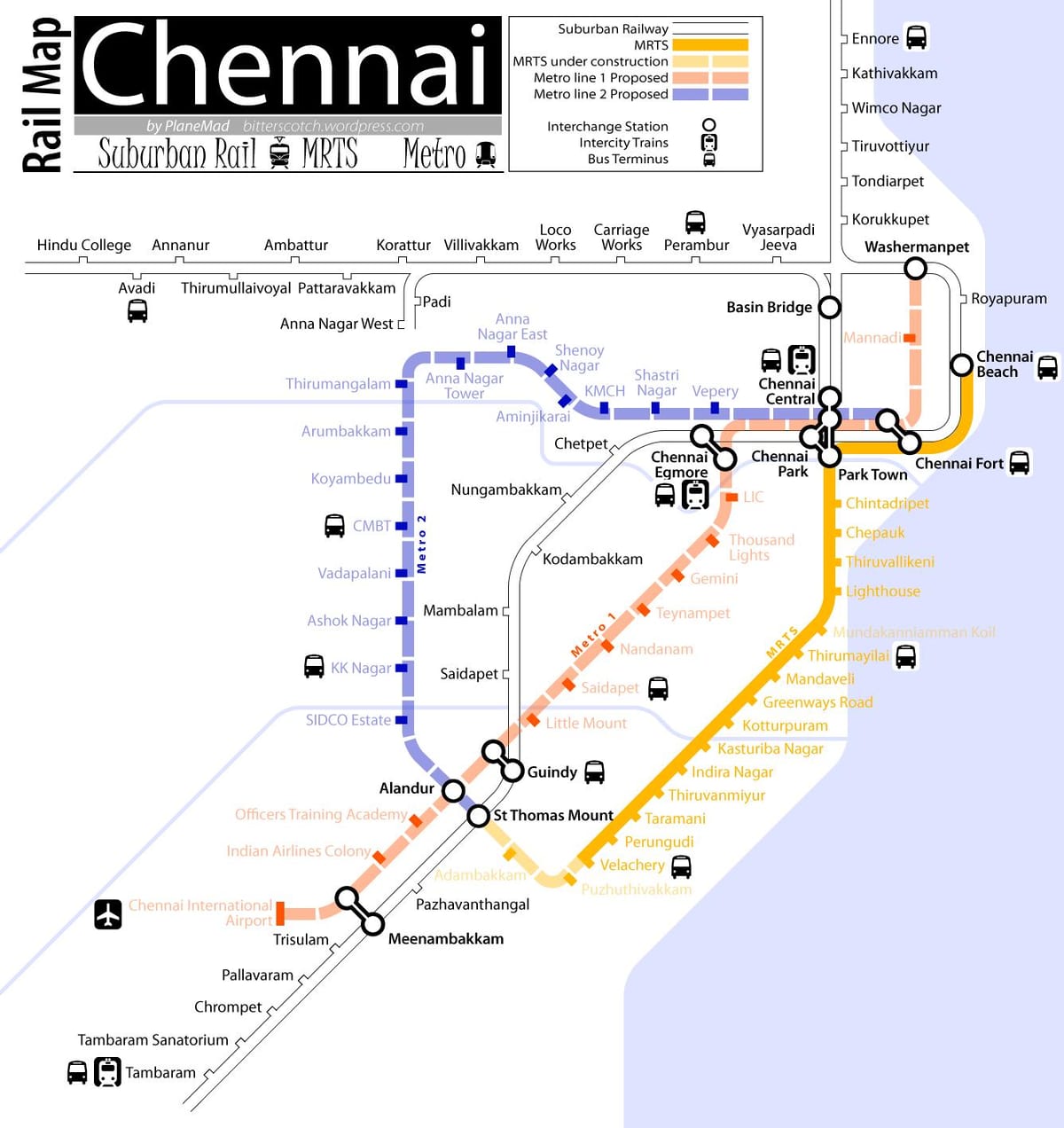 metro rail Chennai route kaart
