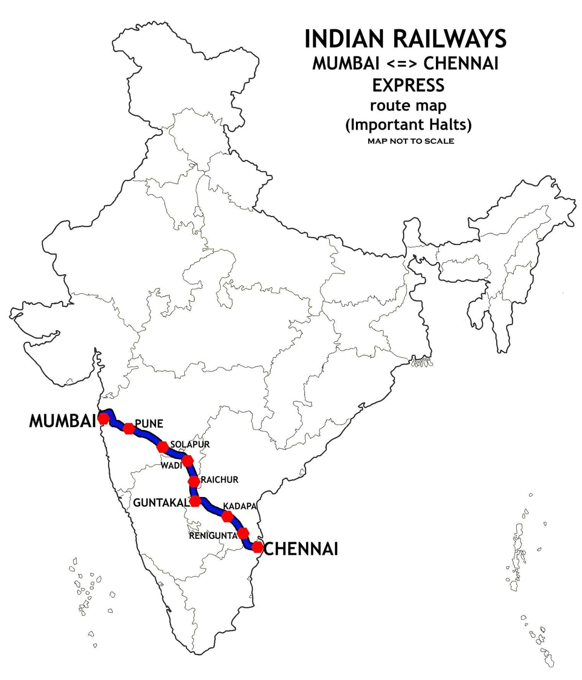 Mumbai naar Chennai trein route kaart