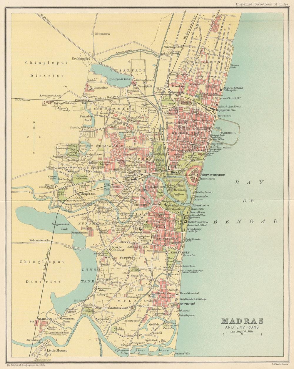 oude kaart van Chennai