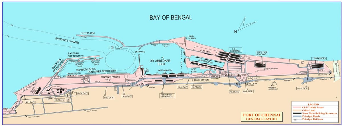 kaart van de haven van Chennai