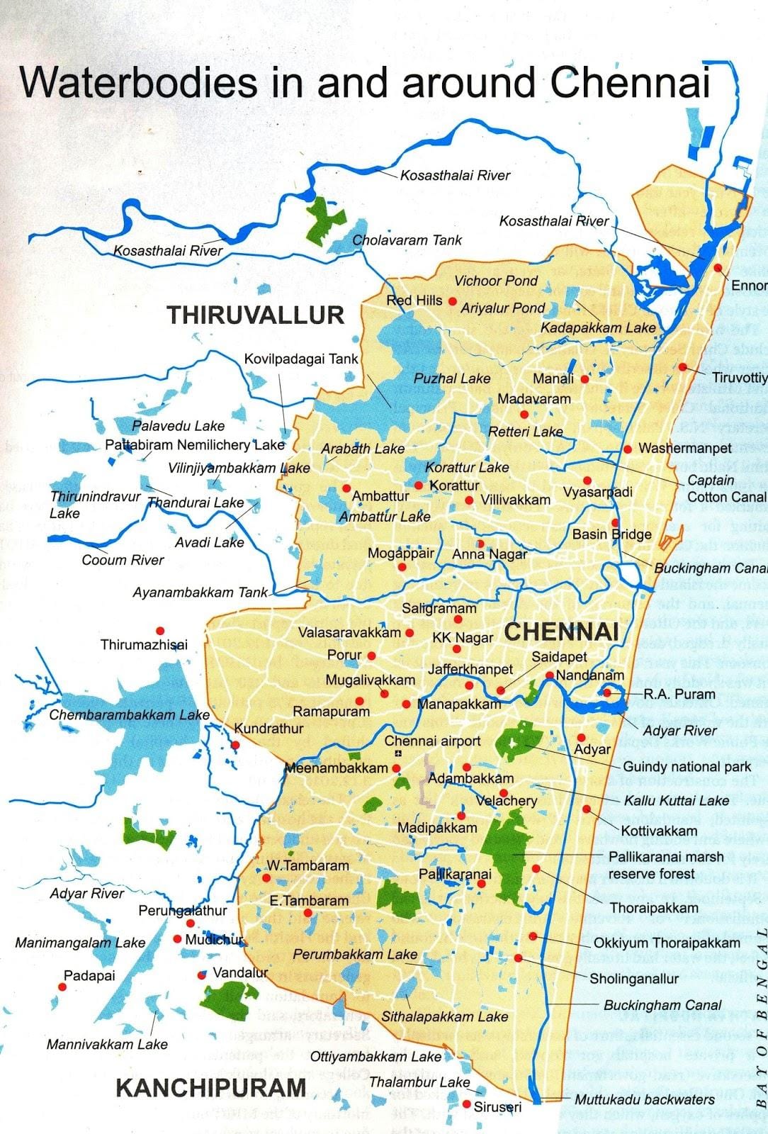 de rivier de kaart van Chennai