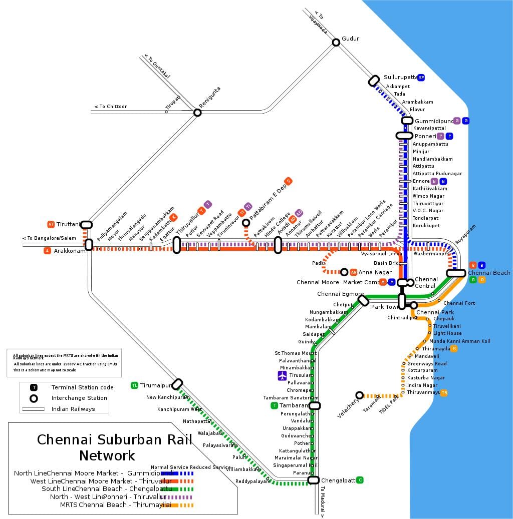 Chennai spoorweg-kaart