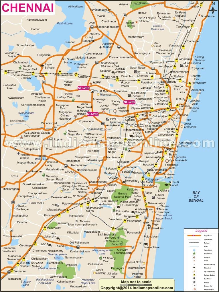 Chennai city volledige kaart