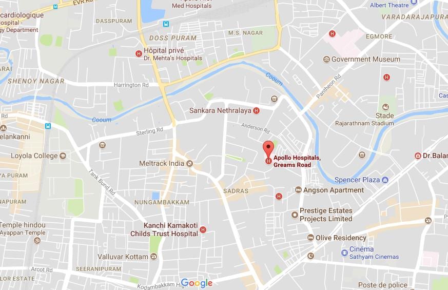 Apollo hospital in Chennai Greams road kaart