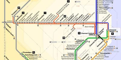 Chennai plattegrond van de stad met bus routes