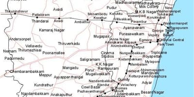Chennai kaart met de routebeschrijving