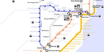 Spoorweg kaart van Chennai