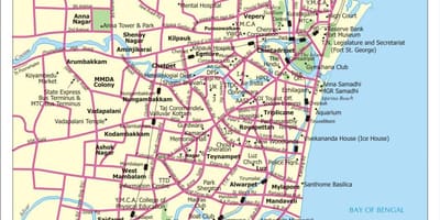 Kaart van Chennai toeristische plaatsen