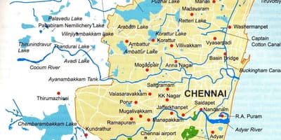 Chennai waterlichamen kaart