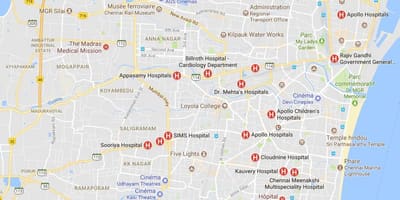 Kaart van Chennai Ziekenhuizen 